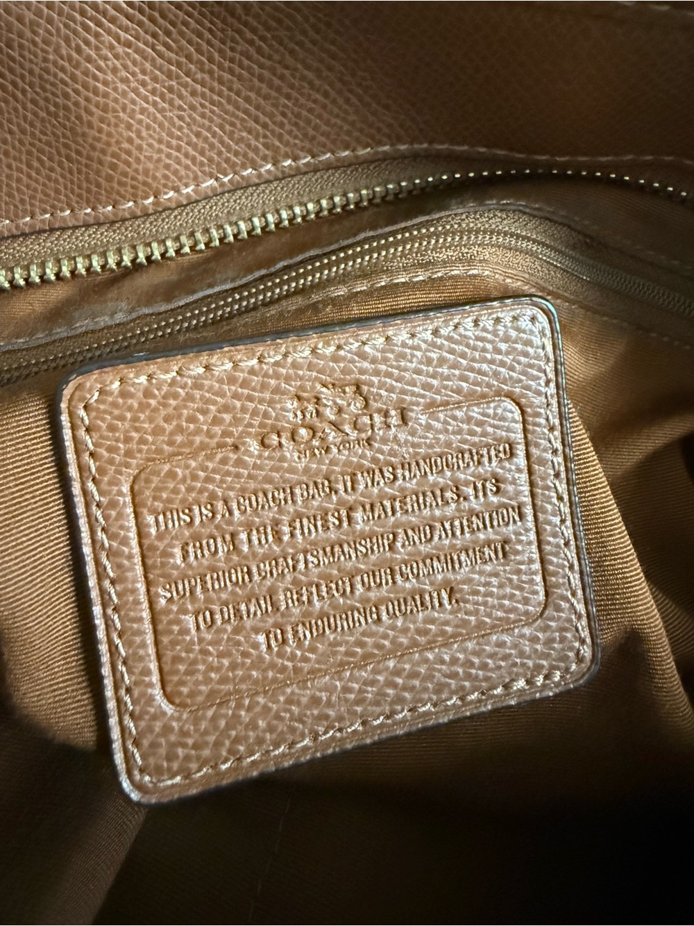 Coach Tan Pebble Leather Tote with Gold Hardware - Picture 13 of 13